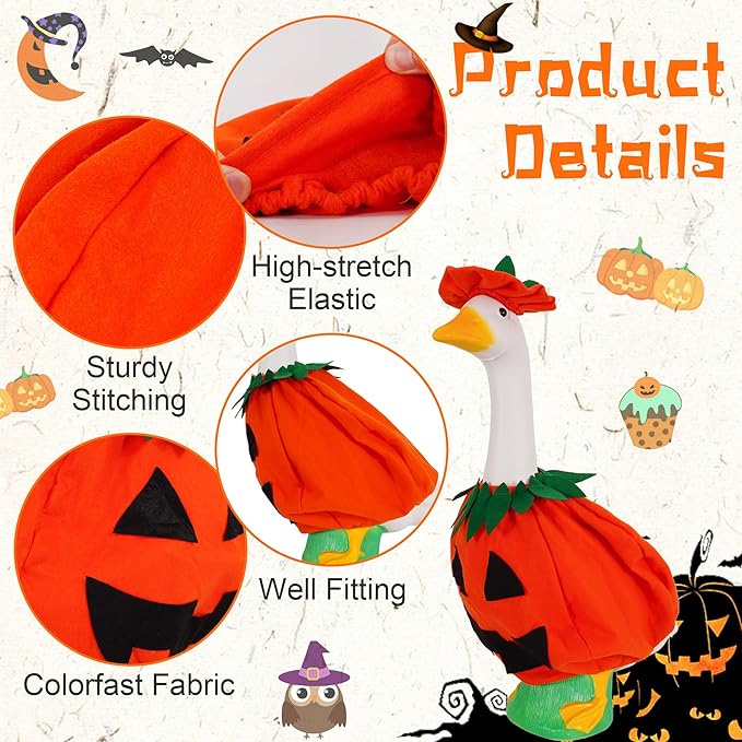 JIAYAN Porch Goose Outfits Outdoor Decoration: 2Pcs Cute Pumpkin Costume Set 23"/ 17" Lawn Goose Statue Clothes for Theme Party Garden Patio Yard