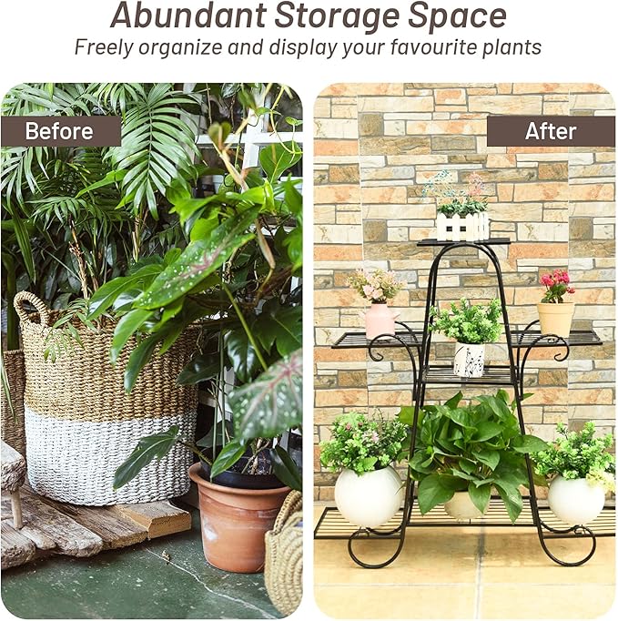 S AFSTAR 7 Tier Plant Stand, Parisian Style Garden Cart Stand, Multi-layer Mental Plant Stand, Plant Flower Pot Display Rack, Pot Holder for Indoor Outdoor Plant Stands for Patio Balcony (Black)