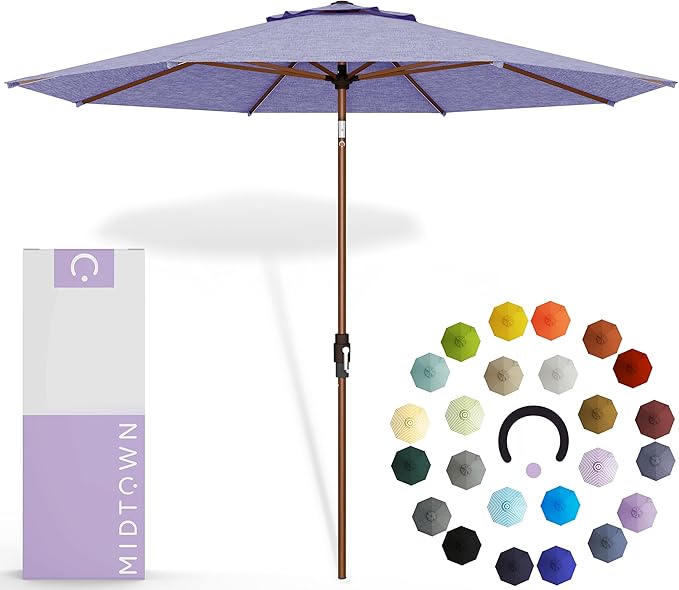 Midtown Umbrellas Wooden 2-8 Feet Outdoor Patio Umbrella, Terylast Purple Texture Fabric, Aluminum Frame For Backyard Umbrella, Deck Umbrella, Garden Umbrella & Pool Umbrella - Wooden Pole
