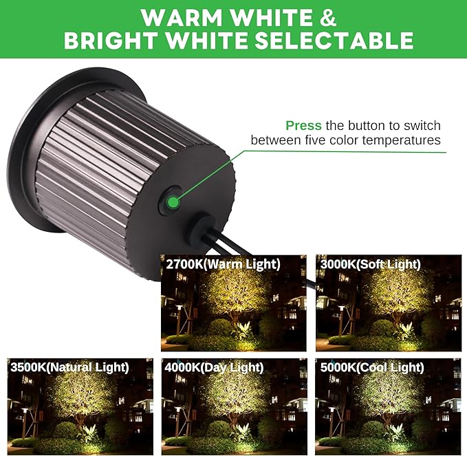 LED Well Lights Low Voltage Outdoor - IP67 Waterproof 12V Ground Fixture, Warm White & Cool White Hard-Wired Landscape Lighting, ORB Aluminum for Wall Walkway Patio 9W 700LM 6 Pack