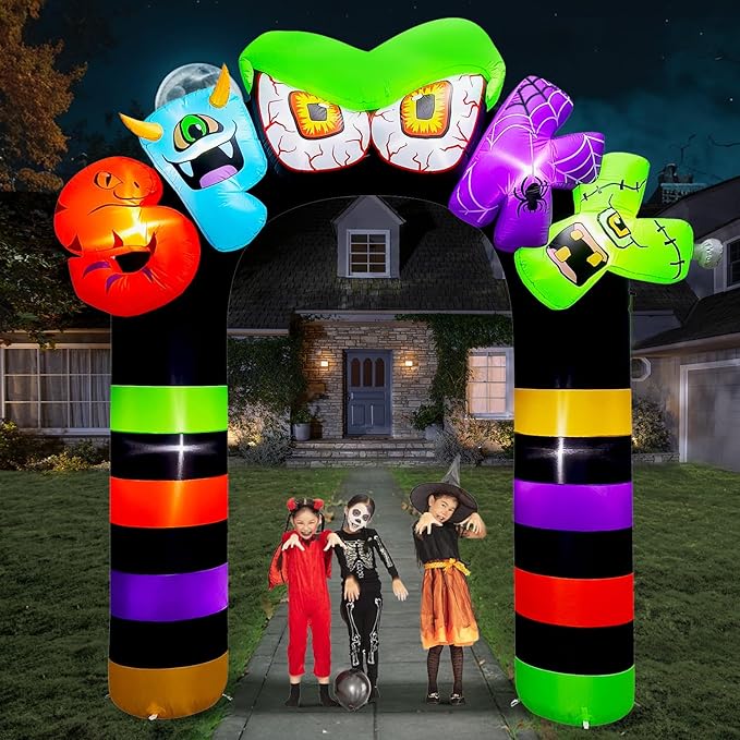 Giant Halloween Inflatables 9FT Spooky Archway, Halloween Inflatable Arch Built-in 8 LED for Spooky Halloween Inflatables Outdoor Decoration Graden Lawn Decor Party Haunted House