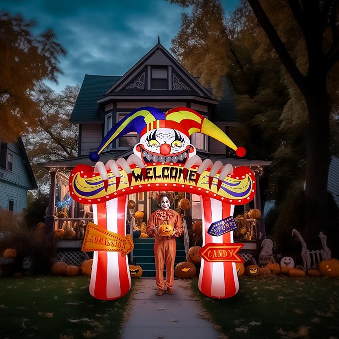 WBHome 10 Ft Halloween Inflatable Clowns Arched Door Outdoor Decorations, Day of The Dead Blow Up Yard Decor with Built-in LED Light (Plug in) for Lawn Home Dia de Los Muertos Party Indoor Outdoor