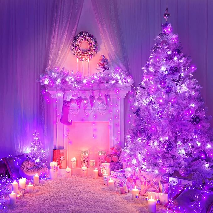 Vivideal 200 LED Halloween Lights Outdoor Waterproof 66ft Purple String Lights Clear Wire with 8 Modes Plug in Purple Christmas Light for Tree Party Halloween Decorations