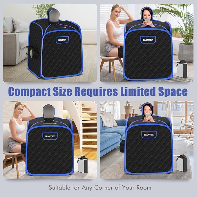 Giantex Portable Folding Sauna, 1 or 2 Person Steam Spa with Remote Control, Folding Chair, Foot Massage Roller, Absorbent Mat, 9 Temperature Levels, 3L Steamer, 800W Home Full Body Spa Tent (Black)