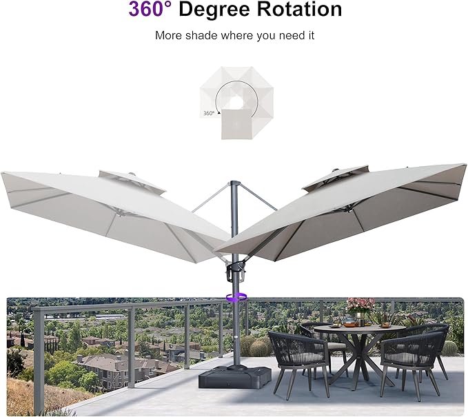 PURPLE LEAF 10 Feet Sunbrella Cantilever Umbrella Outdoor Double Top Deluxe Square Patio Offset Hanging Square Umbrella for Garden Pool Backyard Cast Ash