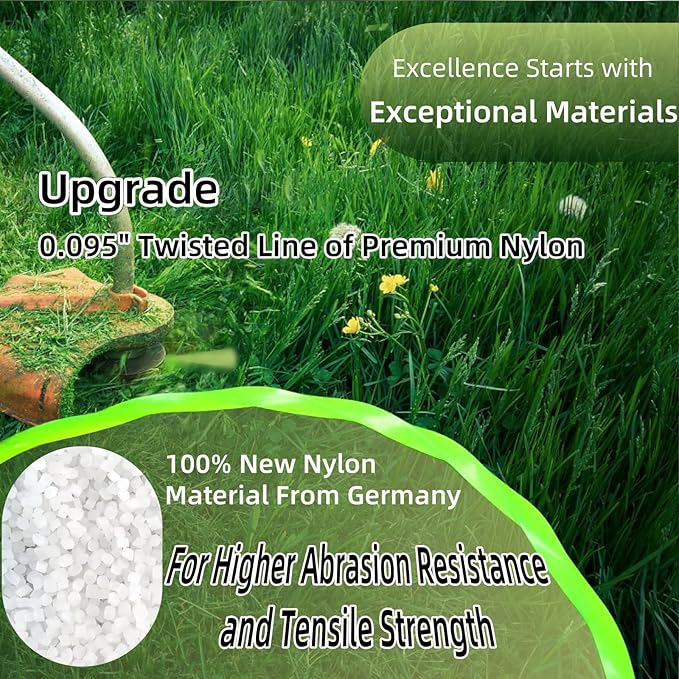 4 Pack String Trimmer Line .095 Compatible with Ego String Trimmer 095 Weed Eater String Pre-Cut Dual Color 3-section Fast-positioning Twisted Trimmer Line Universal Fit Weed Wacker String 14 ft