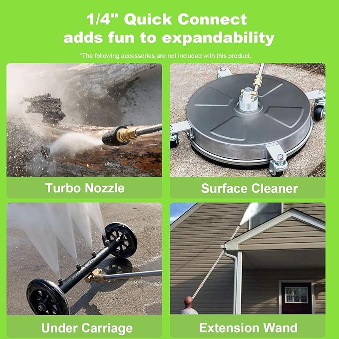 Pressure Cleaner 5000 PSI Power Cleaner with 33FT Hose, 4 Nozzle and 500ML Foam Cannon, Cleaner Machine for Home, Car Washing, Fence Cleaning, Patio, Green Reel