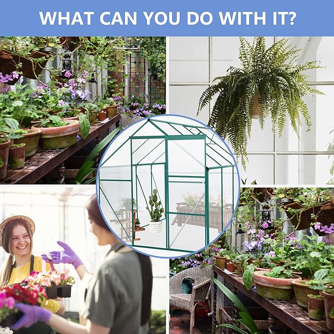 Favfurish 6x8FT Polycarbonate Walk-in Greenhouses, Heavy Duty Hobby Green House, Storage Shed with Sliding Doors & Adjustable Roof Vent, Aluminum Sunroom Hot House for Outdoor Garden Backyard
