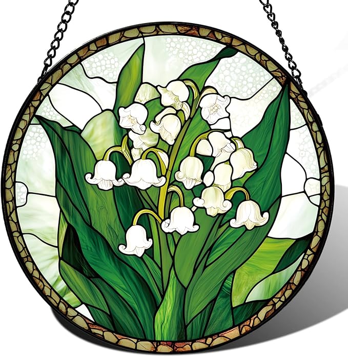 Lily of The Valley Flower Suncatcher -7.9 in Stained Glass Window Hanging Sun Catcher Garden Decor