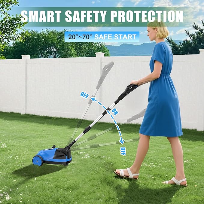 AZZUNO 8.3" Electric Cordless Lawn Mower: 20V Push Brush Cutter with 3-Position Height Adjustment, Brushless Compact Walk Behind Weed Wacker Eater for Small Garden Yard, 4.0Ah Battery and Charger