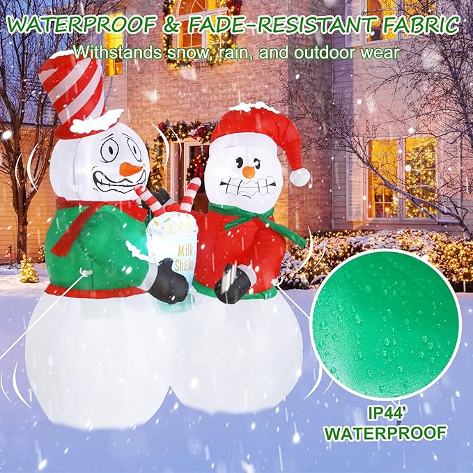 Elegear 6FT Animated Christmas Inflatables Outdoor Decorations, Shivering Snowman Inflatables Built-in LED Lights, Two Funny Snowmen Christmas Blow Up Yard Decorations for Xmas Party Indoor Outdoor