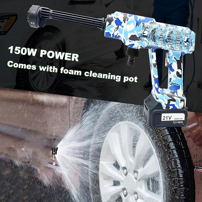 Portable Cordless Pressure Washer,1220PSI Battery Powered Wash Pressure Car Washer with 6 in 1 Nozzle,21V Battery Power High Pressure Handheld Car Washer for House,Floor,Plants,Garden,Camouflage