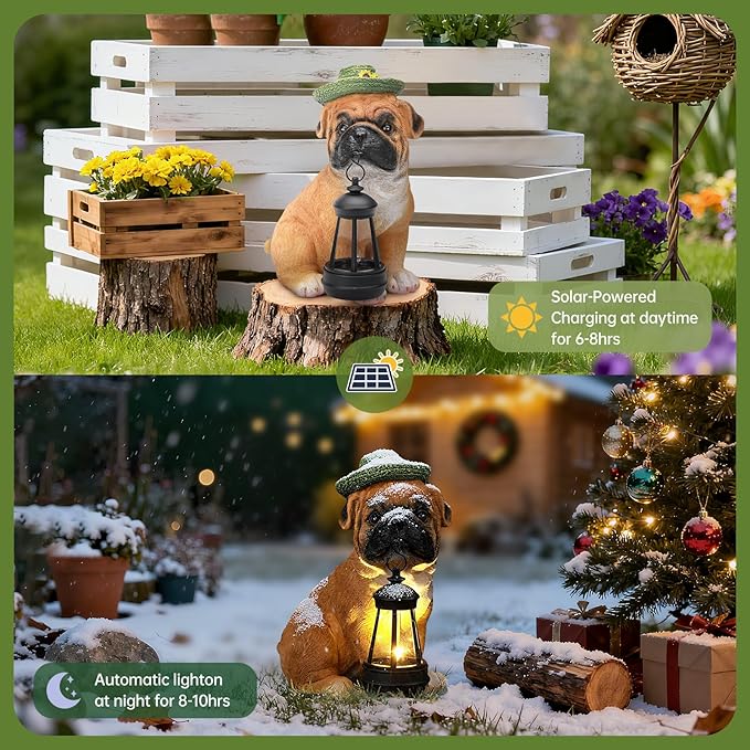 Garden Dog Statues Outdoor Decor, Solar Lights Outdoor Solar Lantern Statue Figurine Garden Decorations Solar Dog Ornaments for Patio, Lawn, Yard Art Decoration, Housewarming Gifts