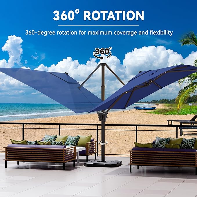 9' X 12' Cantilever Patio Umbrella 360°Rotation Rectangular Outdoor Large Offset Umbrellas Heavy Duty Windproof for Garden Deck Pool Backyard, Navy