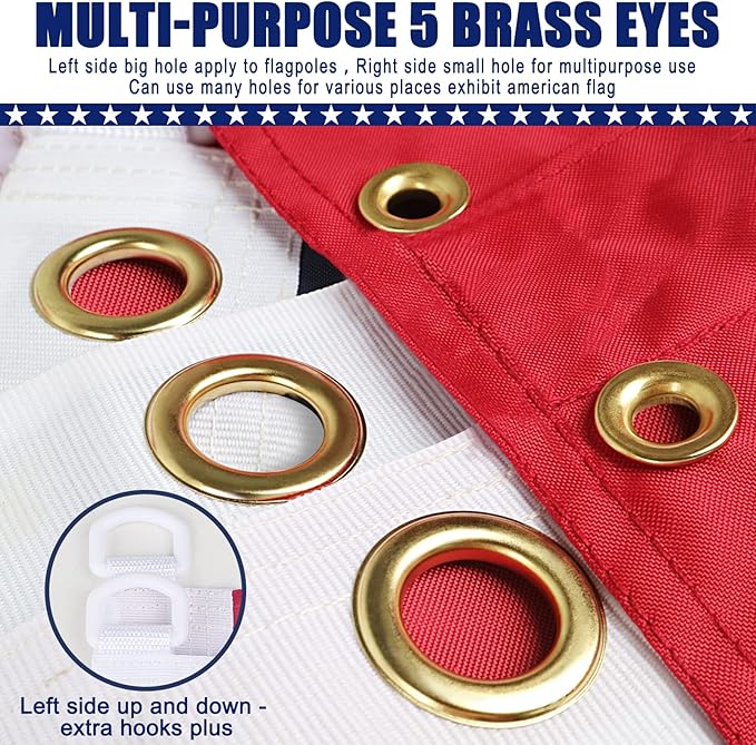 American Flag 6x10 Ft, Five Brass Grommets Multipurpose US Flag, Embroidered Stars, Sewn Stripes, Outdoor Heavy Duty Durable USA Flags, Hanging Indoor/Bedroom/Room/Wall American Flag