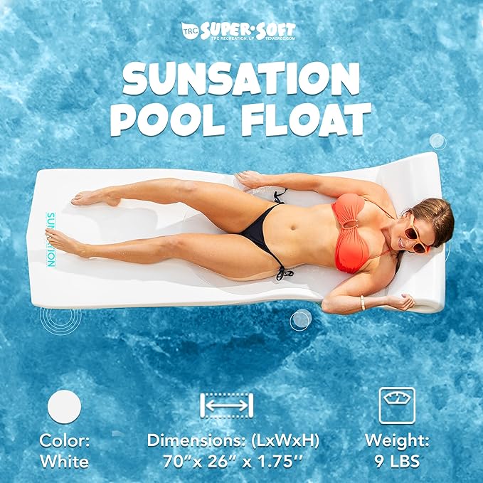 TRC Recreation Sunsation Vinyl Coated Foam Swimming Pool Float Mat Adult Lounger with Built-in Roll Pillow