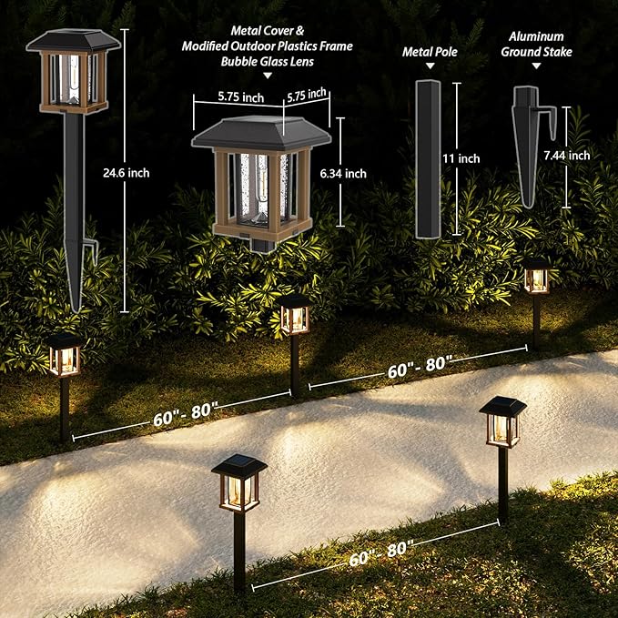 XMCOSY+ Solar Pathway Lights Outdoor, 25 LM LED Garden Lights with Seed Glass, 2-Tone/Colour, Waterproof Solar Powered Decorative Lighting for Yard Landscape Driveway Walkway (Warm White)