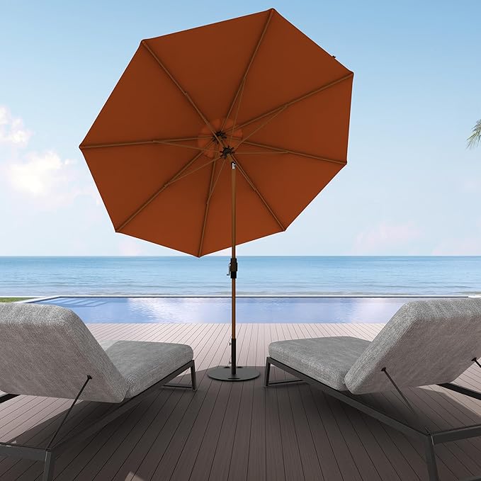 Midtown Umbrellas Sunbrella Umbrella Outdoor Patio Umbrella 2-9 Feet in Terracotta Acrylic Fabric, Auto-Tilt Aluminum Frame For Backyard Umbrella, Deck Umbrella & Porch Umbrella - Wooden Pole