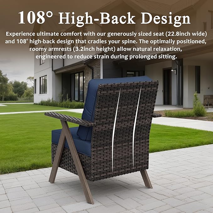 7 Pieces Patio Furniture Set,Outdoor Sofa & High Back Wicker Patio Chairs, Patio Conversation Set with Ottoman for Deck Yard and Poolside