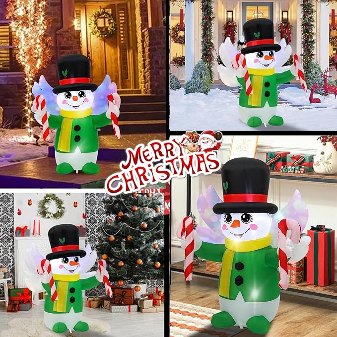 4 Ft Christmas Inflatables Snowman Angel Outdoor Decorations, Blow Up Yard Decorations with Built-in Colorful LED Lights, Snowman Christmas Decorations for Yard Garden Party