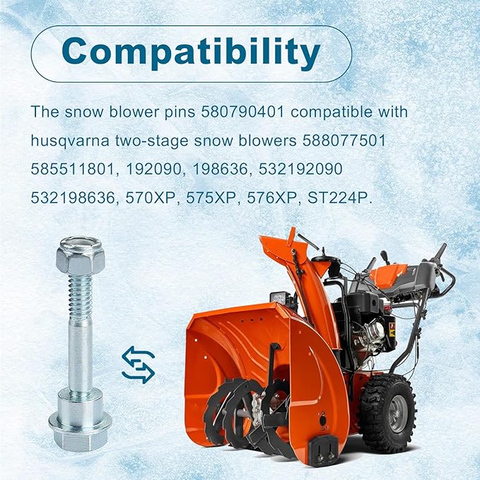 Snow Blower Shear Pins Replacement for Husqvarna 580790401 Shear Bolts & Nuts Kit Fit for Husqvarna Craftsman Poulan 2 Stage Snow Blowers - 6 Packs