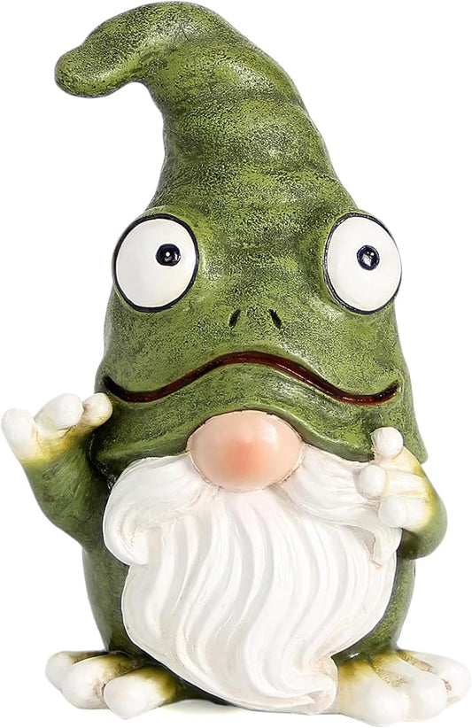 Outdoor Garden Frog Gnome Statue, Garden Gnomes Outdoor Figurine, Sculptures & Statues, Decoration for Outside Yard Lawn Patio Porch Home Decor, Green Nomes Knome Ornament