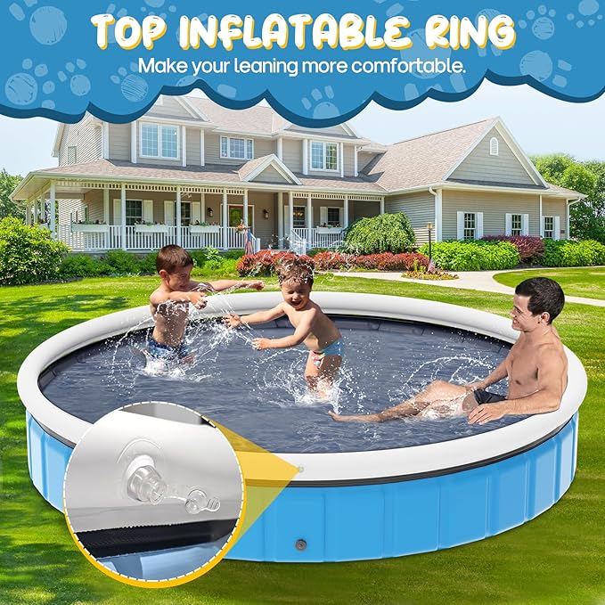 97in Extra Large Foldable Dog Pool, Big Portable Hard Plastic Swimming Pool for Kids, Dogs and Pets Collapsible Dog Bath Tub for Outdoor Backyard, 97" x 13"
