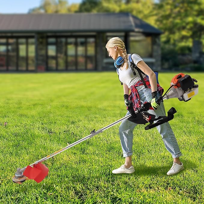 Weed Eater Gas Powered Weed Edger, 33CC 2 Blade Heads, Air-Cooled 2 Stroke Cordless Lawn Edgers Gas Powered Weed Trimmer with Handle & Shoulder Strap for Garden Lawn Grass Trimmer
