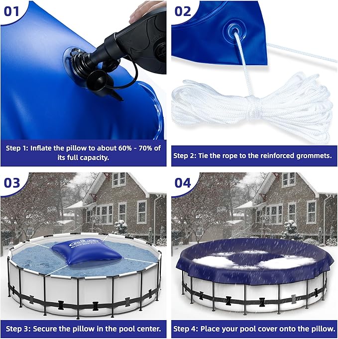 Pool Pillows for Above Ground Pools Winterizing, Extra Durable Cold-Resistant Inflatable PVC Air Pillow for Swimming Pool Winter Protection, Winter Pool Closing Kit Ice Equalizer (4’ X 4’)