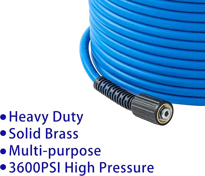 Pressure Washer Hose – 1/4" X 50 FT High Power Washer Extension Hose – Kink & Wear Resistant High Pressure Hose for Replacement – Compatible with M22 Fittings – 3600PSI