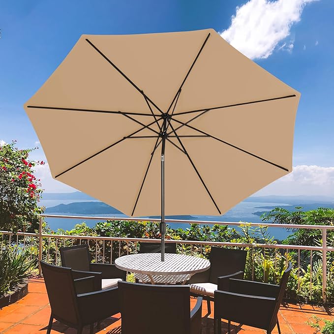 Sundale Outdoor 11 ft Patio Umbrella with Sand Bag Umbrella Base Included, Outdoor Umbrella with Tilt and Crank, Tan
