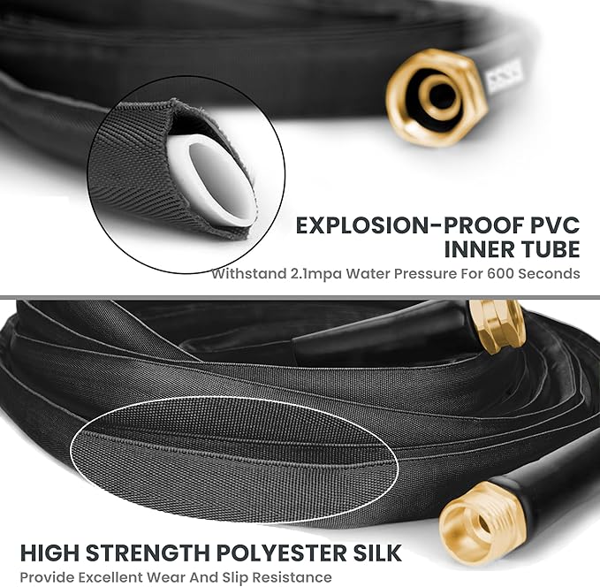 Giraffe Tools Garden Hose 100FT Lightweight Lay Flat Water Hose Kink Free Flexible Hose with 9 Spray Function Nozzle（Black）