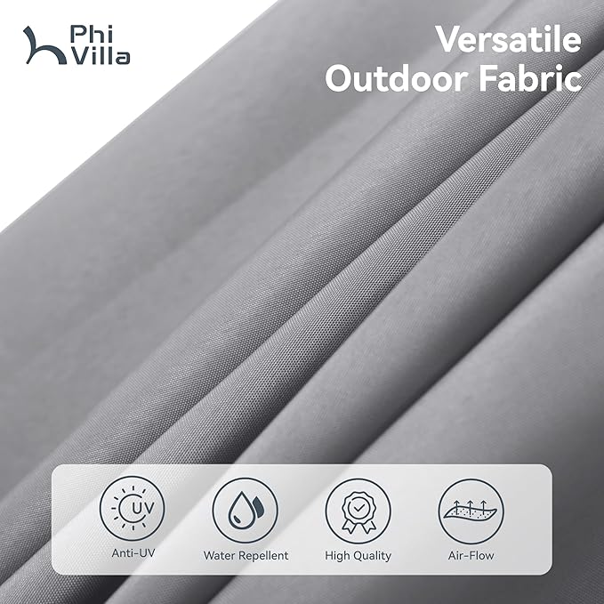 PHI VILLA 15ft Large Patio Umbrellas with Base, Outdoor Double-Sided Rectangle Market Umbrella for Pool Lawn Garden, Light Gray