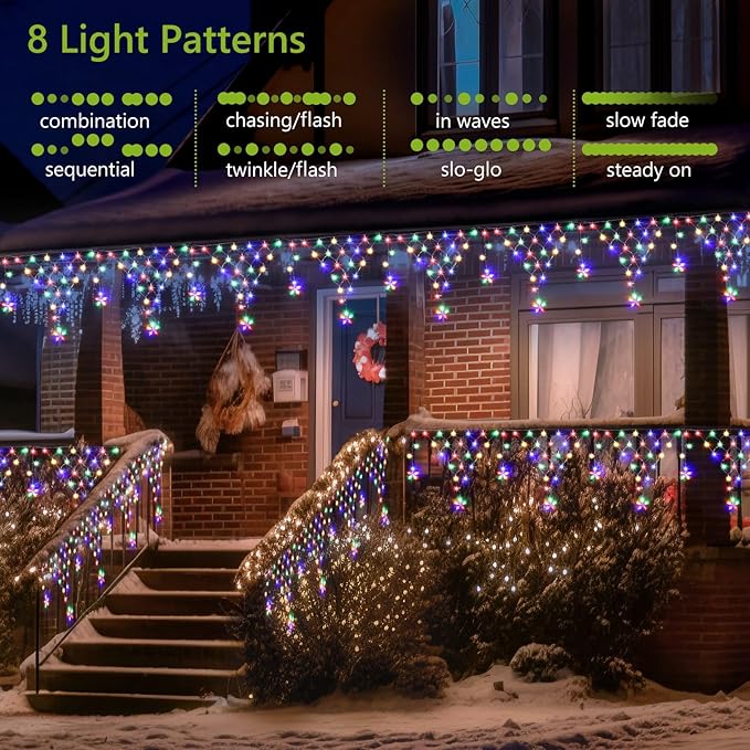 Christmas Lights Outdoor Decorations 218 LED 13.8ft Curtain Fairy Lights with 12 Drops, Clear Wire LED String Light Decor with 8 Modes for Wedding Party Holiday Christmas Home Indoor Outdoor Decor