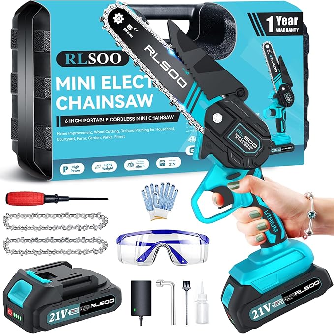 Mini Chainsaw 6 Inch Cordless, Battery Powered Electric Handheld saw, Tree Trimmer Wood Branch Cutter for Household and Garden,Christmas Gifts for Woman, Seniors, Beginners, Seasoned Pros