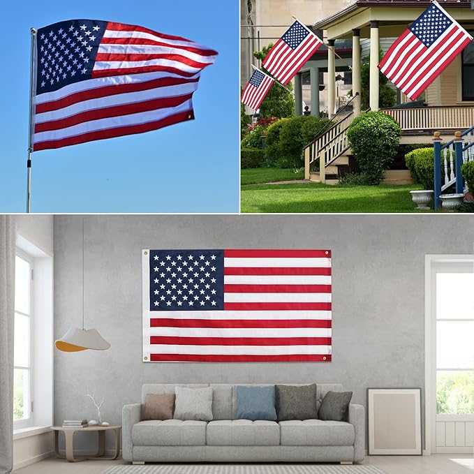 American Flag 4x6 Ft, Four Brass Grommets Multipurpose US Flag, Embroidered Stars, Sewn Stripes, Outdoor Heavy Duty Durable USA Flags, Hanging Indoor/Bedroom/Room/Wall American Flag