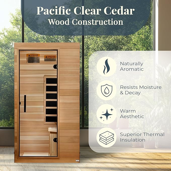 DYNAMIC SAUNAS Elite 1 Person Compact Ultra Low EMF FAR Infrared Sauna with Red Light Therapy & Bluetooth Speakers - Personal Indoor for Home & Gym