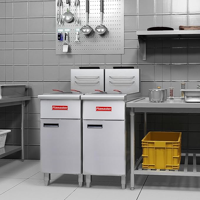 Commercial Open Pot Fryer with 2 Baskets, 100000 BTU 40-50 Lbs Oil Capacity Liquefied Gas Fryer (Propane), Only Commercial Use Deep Fryer for Restaurants, Food Trucks-Floor Standing