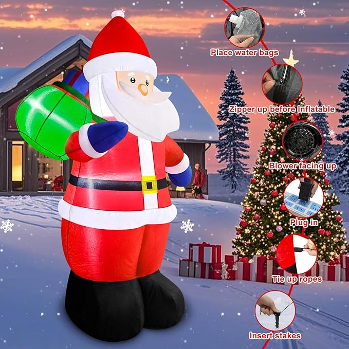 Danxilu 5FT Christmas Inflatable Santa Outdoor Decorations- Blow Up Santa Claus with Gift Bag Built-in LEDs Lighted Decor for Yard Garden Lawn Porch Xmas Holiday Party