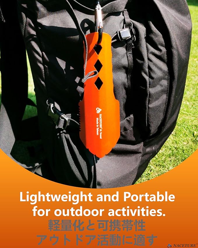 NACETURE Ultralight Backpacking Trowel Aluminum Shovel Small Potty Multitool with Longer Handle Design Essential for Hiking, Camping and Survival Bags (Orange)