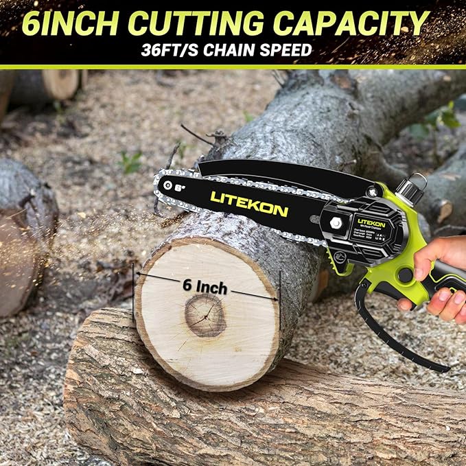 Mini Chainsaw High Power with 1000W Motor, 36 FT/S Cordless Power Chainsaw with Auto-Oil System, 2025 Upgraded 6Inch 20V Electric Chain Saw with 2x2000mAh Battery & Quick Charger, 3 Chains