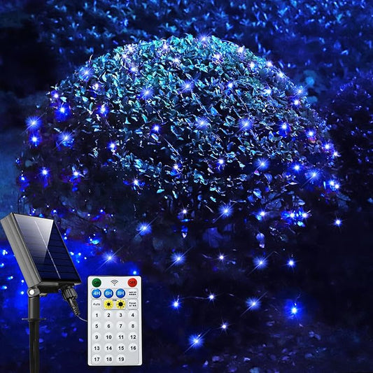 Solar Net Lights Outdoor Mesh Lights Christmas Decorations, 200LED String Tree Wrap Waterproof 19 Modes for Bushes, Fence,Garden, Shrubs,Trunk, Halloween,Xmas Decor (Blue, 9.8ft x 6.6ft)