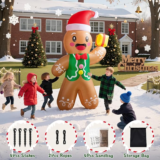 Christmas Inflatable Outdoor Decorations, 8.5 FT Gingerbread Large Blow Up Yard Decor with 3 LED Lights, Christmas Party Outdoor, Yard, Garden, Lawn Winter Decorations Ornaments