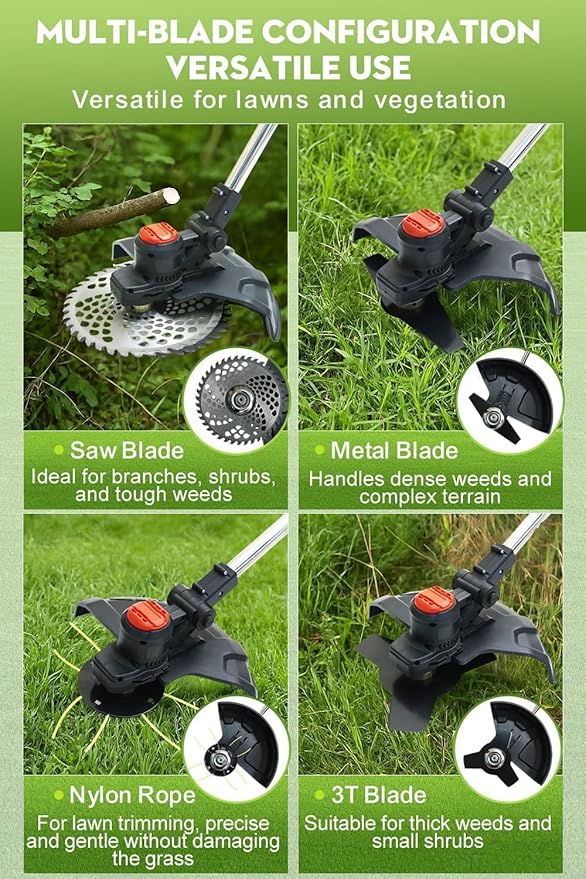 Cordless Weed Wacker, 12-Inch Electric Weed Wacker, Brushless Grass Trimmer with Wheels, 2×4.0Ah Batteries, Lightweight Electric Weed Eater with Telescoping Shaft for Lawn, Yard, Garden, Black