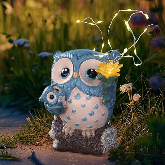 Solar Garden Statues Outdoor Decor, Fairy Owl Statue Garden Decor, Resin Yard Decorations Outdoor for Patio, Porch, Balcony, Lawn Ornaments, House Warming Birthday Gifts for Mom Women Grandma