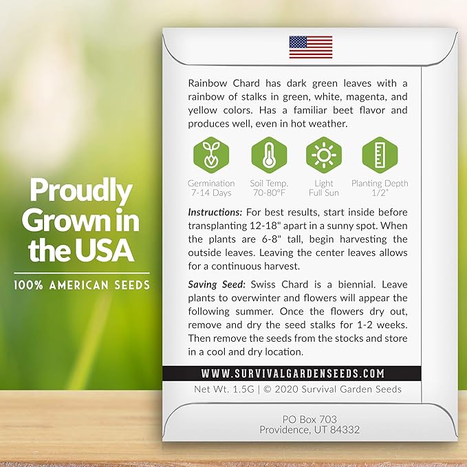 Survival Garden Seeds - Rainbow Swiss Chard Seed for Planting - Packet with Instructions to Plant and Grow Colorful Stalked Vegetable Greens in Your Home Vegetable Garden - Non-GMO Heirloom Variety