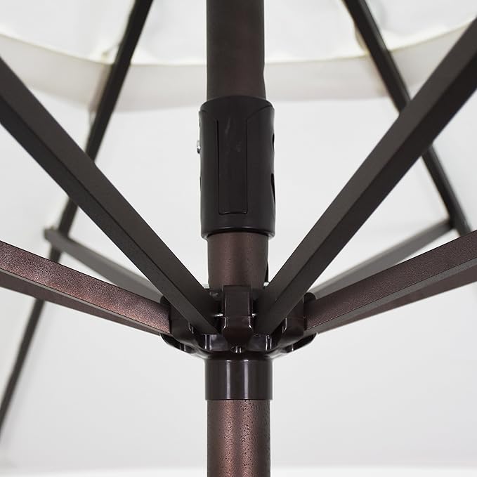 California Umbrella 9' Rd Sunbrella Aluminum Patio Umbrella, Crank Lift, Auto Tilt, Bronze Pole, Jockey Red