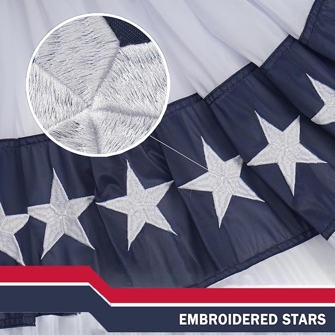 ROTERDON American Flags Bunting 4x8 Ft, 4th of July Decorations Outdoor, Red White and Blue Buntings Decorations, USA Patriotic Half Fan Bunting Flag with Embroidered Stars