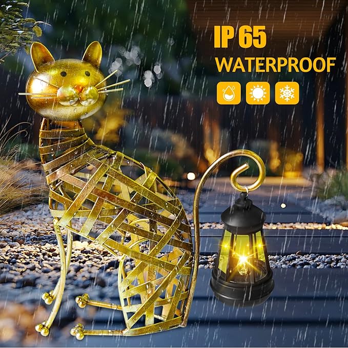 TEDOF Solar Cat Garden Statue with Solar Lights,Large Metal Figurine Birthday Gifts for Mom Grandma Women,Cat Statues for Garden,Yard,Lawn,Living Room,Courtyard,Balcony,Patio