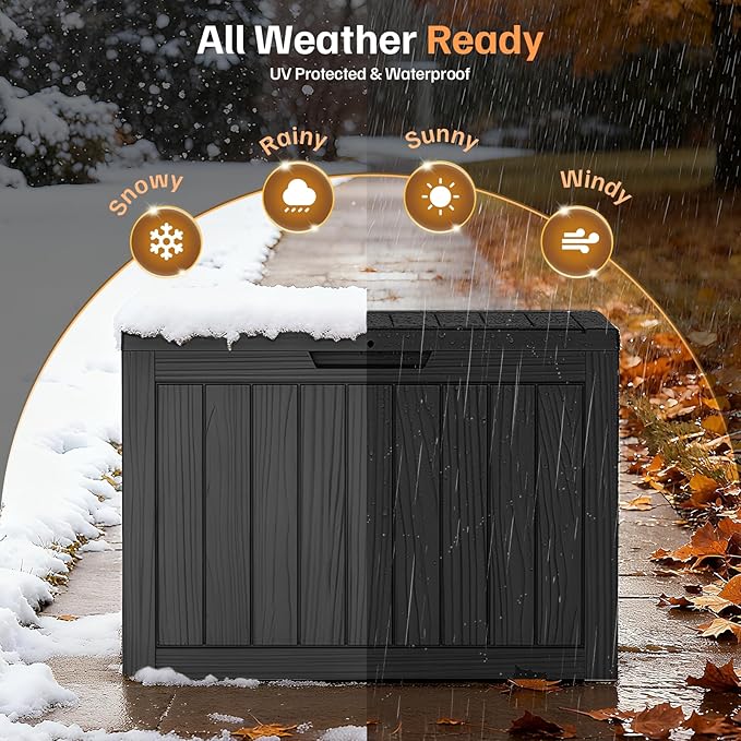 45 Gallon Deck Box, Small Outdoor Storage Box Waterproof, UV-Resistant and Weatherproof Outside Resin Storage Bin for Outdoor Patio Furniture Pillows, Pool Supplies, Garden Tools, Black